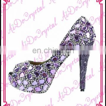 Aidocrystal 2016 fashion Ladies Pumps Shoes Italian purple crystal diamond bridal wedding jeweled High heel shoes and bag set