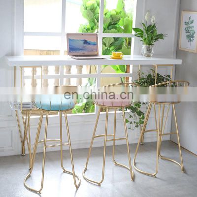 Bar Stools New Luxury Restaurant Nordic Kitchen Furniture Cheap Gold High Chair Counter Modern Metal Velvet Bar Stools With Back