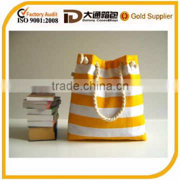 daily use canvas stripe drawstring shopping bag for many color