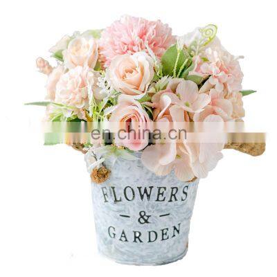 Wedding Decoration Faux Plant 1 Set Flower And Vase Artificial Flowers With Iron Bucket Farmhouse Style Table Accessories