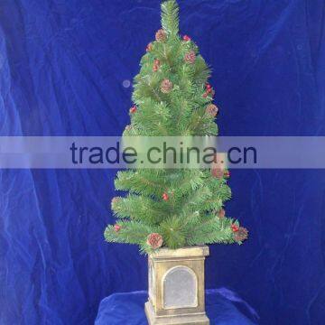 PVC material modern artificial tree/Calfornia Artificial mini Christmas Trees With Mental Square Bottom for Tabletop Decoration