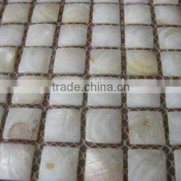 Convex white shell mosaic tiles on mesh