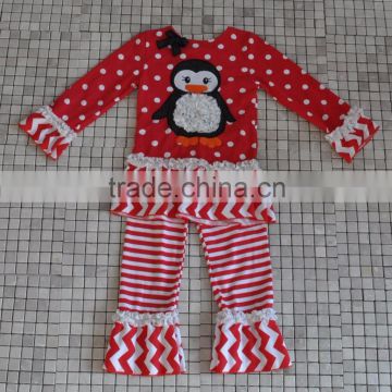 handmade 100% cotton christmas penguin outfits winter long sleeve toddler girls boutique outfits