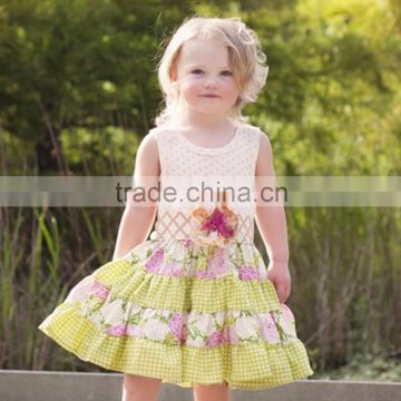 2016 new stylish spring polka dot floral ruffle toddler kids cotton dress