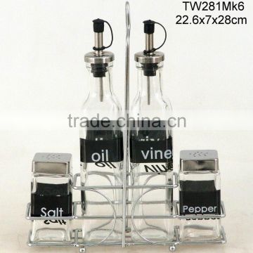 TW281MK6 4pcs glass oil vinegar salt and pepper set with metal rack