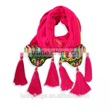 National wind scarf fashion ladies scarf ethnic embroidery scarf national wind scarf&shalws for women with red tassels