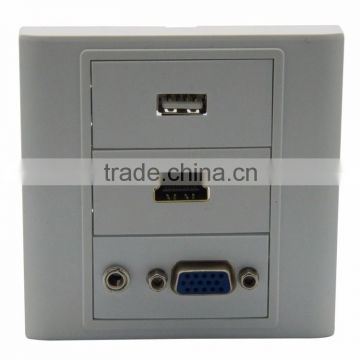 VGA, 3.5mm audio, USB, HDMI wall face plate with backside screw connection