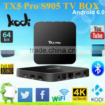 2016 hot selling TX5 PRO Android 6.0 Amlogic S905x TV box quad core kodi 16.0 OTT TV BOX Google