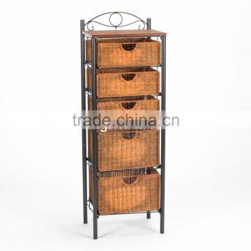 Iron / Wicker Five Drawer Unit