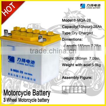 DRY CHARGED Motor Battery For three wheel motorcycle 12V 28AH