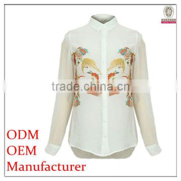 Wholesale high quality 100% silk lady sex white blouse