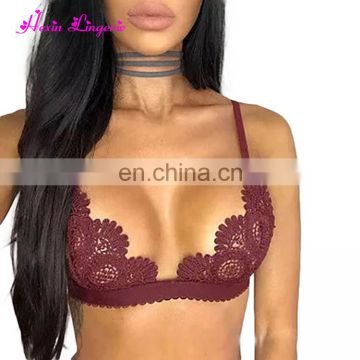 Hot Sale dark red lace harness wholesale sexy lace womens bralette