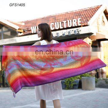 fashion ombre colorful peacock feather pashmina shawl