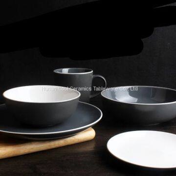 Hotel restaurant home custom black colorful color bone china crockery ceramic porcelain dinnerware set