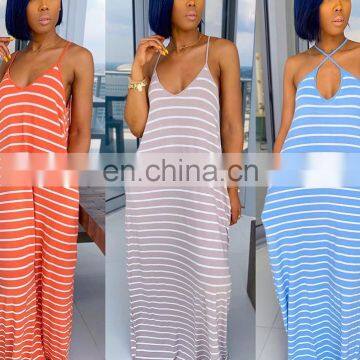 Wholesales Best Sellers Women Spaghetti Strap Casual Dresses Ladies Stripe Loose Dresses Women Summer Dresses