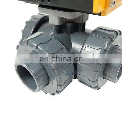 water high pressure ball valve pneumatic control triple valve pneumatic three way PVC pneumatic ball valve for water air