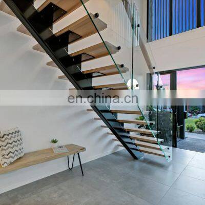 Sectional Wood Color Stairs Interior Staircase With Oak Tread&Stringer Carbon Steel Keel With Railings