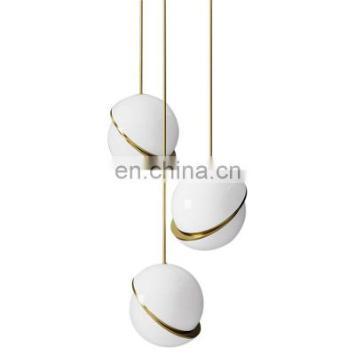 White Glass Lampshade Gold Ball LED Pendant Light Modern Ceiling Hanging Light For Bedroom Indoor Chandelier