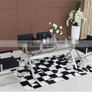 2016 Factory Supply Fashion Pure Glass Top Metal Stainless Steel Leg Dining Table