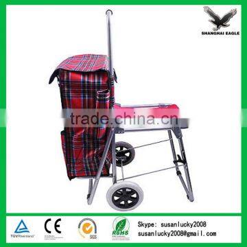 Wheeled Shopping Trolley Grocery Bag Easy Carrier Cart with Folding Rest Seat (directly from factory)