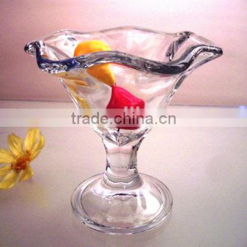 Sodalime lead crystal handblown flower ice cream bowl customized glassware supplier