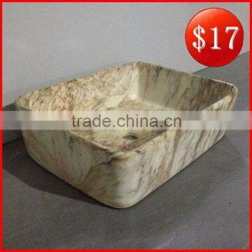 Rectangular table top wash ceramic basin no tap hole mable patterned BO-38