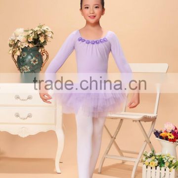 Ballet dress with beautiful flower decorated,long sleeve ballet dress,girls ballet leotard with skirt,