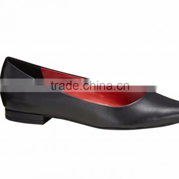 Office genuine leather classic Low heel pointy toe ladies breatheable PU lining comfortable black sheep skin pump shoes