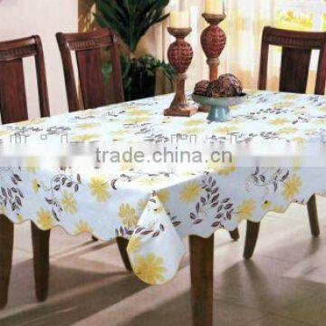 square table cloth, flower printed Vinyl table cloth with flannel backing, stitched edge