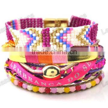 Weave style galss bead friendship bracelet with tassels