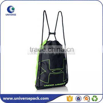 Recycled black polyester backpacks bag with strong drawstring