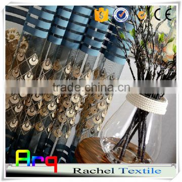 blue color fancy sheer curtain hand embroidery 106" new design curtain fabric for home/ hotel livingroom window-peacock design