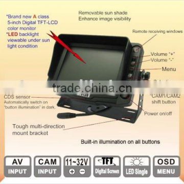 5 inch TFT-LCD Monitor with removable sunvisor for car rear view system