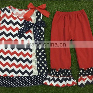 Summer latest dress pattern 2016 fourth of July girls outfits online boutique wholesale cotton frock suit design chevron dress