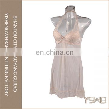 Hot selling customized size polyester ladies lace sex nightgown