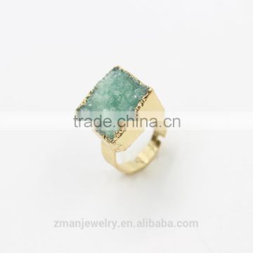Natural Stone Quartz Ring Fashion Spuare Druzy Ring Gold Plated Ring