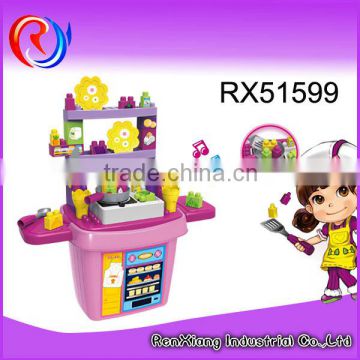 Plastic kitchen set building blocks toys for kids with light and music