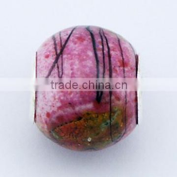 Vibrant Handmade Murano Glass Beads Round Speckled Pink
