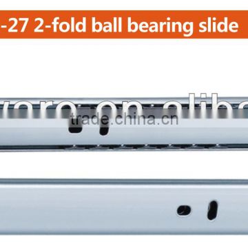 27mm width 2-fold ball bearing drawer slide Zince plate