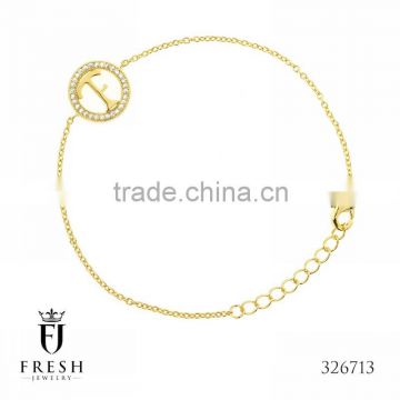 326713 F Letter Gold Plated Bracelet - Wholesale Gold Plated Jewellery, Gold Plated Jewellery Manufacturer, CZ Cubic Zircon AAA