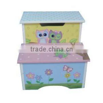 Kids Wooden Owl Design Step Stool With Storage