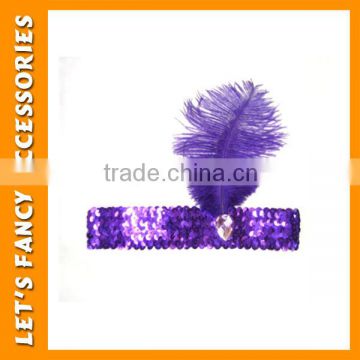 PGHD0249 Wholesale cheap flapper sequin hairband with feather hair headband for dancing/halloween