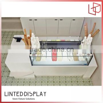 MDF base floor standing glass bread display cabinet for bakery