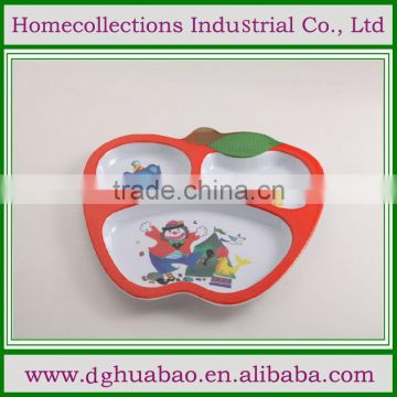 high quality melamine apple shape 3 compartment dish for kids