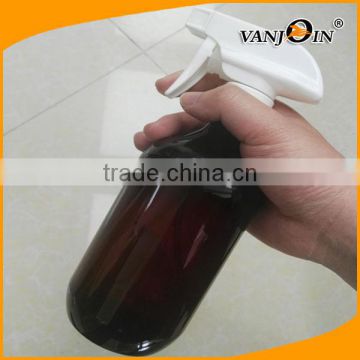 Empty 16oz Amber PET plastic trigger bottle with white trigger wholesale