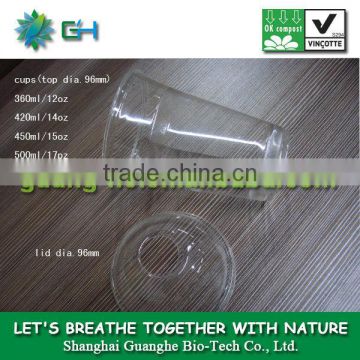 100% biodegradable transparent PLA plastic cup