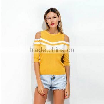 Foreign trade new Europe and the United States color matching off-the-shoulder joker knitwear fashion