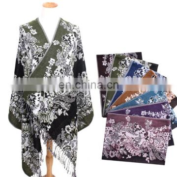 wholesale jacquard vintage pattern bright colored shawl& wrap