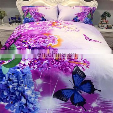 Custom Active Printed 3D Purple Butterfly Flower 100% Cotton Duvet Cover Sets , Bed Sheet , Bedding Set