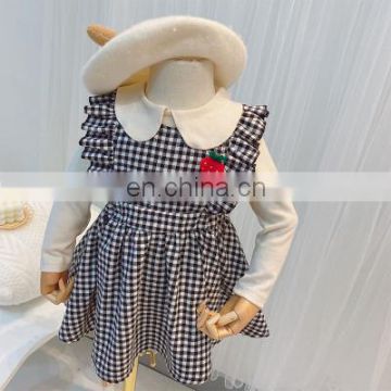 Girls doll collar shirt plaid strap skirt two-piece suit